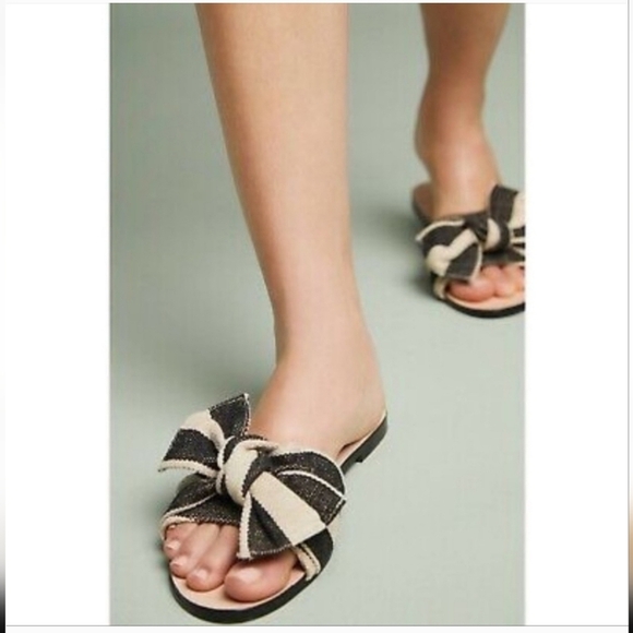 Anthropologie‎ | Stripe Bow Slip On Sandals size 8 - Picture 1 of 9
